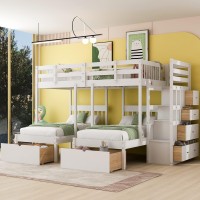 Merax 3-In-1 Full-Over-Twin & Twin Triple Bunk Bed With 4-Storage Staircase Two Pull-Out Drawers Table And Shelf 114.8 L Triple Bunk Bed White