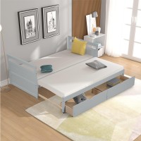 Nckmyb Twin Size Daybed With Trundle And 2 Drawers, Can Be Expanded From Twin Size To King Size, Wooden Convertible Sofa Bed For Bedroom Living Room Or Guest Room (Grey)