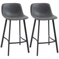 Homcom 2725 Counter Height Bar Stools, Industrial Kitchen Stools, Upholstered Armless Bar Chairs With Back, Steel Legs, Set Of 2, Grey