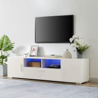 White Led Tv Stand, 65 Inch Tv Console Table With Flip Down Drawer And High Gloss Front Finish, Modern Entertainment Center With Storage Cabinet, Gaming Media Console Television Stands For Living Room