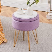 Cpintltr Footrest Footstools Round Velvet Ottoman With Storage Space Soft Vanity Chair With Memory Foam Seat Small Side Table Hallway Step Stool 4 Gold Metal Legs With Swivel Leveling Feet Purple