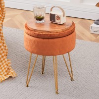 Cpintltr Modern Velvet Foot Rest Stool Upholstered Round Storage Ottomans Multipurpose Dressing Stools Luxury Home Decor Ottoman Coffee Table Top Cover Footstool With Metal Legs Pumpkin Brown