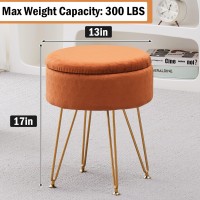 Cpintltr Modern Velvet Foot Rest Stool Upholstered Round Storage Ottomans Multipurpose Dressing Stools Luxury Home Decor Ottoman Coffee Table Top Cover Footstool With Metal Legs Pumpkin Brown