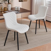 Youtaste White Dining Chairs Set Of 2 Mid Century Modern Pu Leather Diamond Upholstered Accent Guest Breakfast Dinner Chair With Back Metal Legs For Kitchen Living Reception Waiting Room