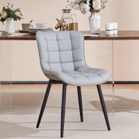 Youtaste Grey Dining Chairs Set Of 2 Pu Leather Upholstered Modern Armless Dining Room Chair With Back Metal Breakfast Kitchen Dinner Accent Guest Chairs For Vanity Reception Waiting Room