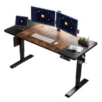 Heonam Height Adjustable Standing Desk,63 X 30 Inch Electric Standing Desk With Memory Controller,Sit Stand Home Office Desk With Splice Board, Single Motor, Black Frame/Black+Rustic Brown Top