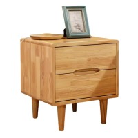 Loyalheartdy Square Wood Nightstand Table Nordic Design Bedside End Table With 2 Large Storage Drawers Small Night Stand For Home Bedroom Living Room - Raw Wood Color