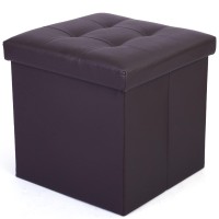 Lotfancy Storage Ottoman Cube, Brown Foot Stool Ottoman,13X12X12 Inch Square Ottoman With Lid, Faux Leather Seat For Dorm