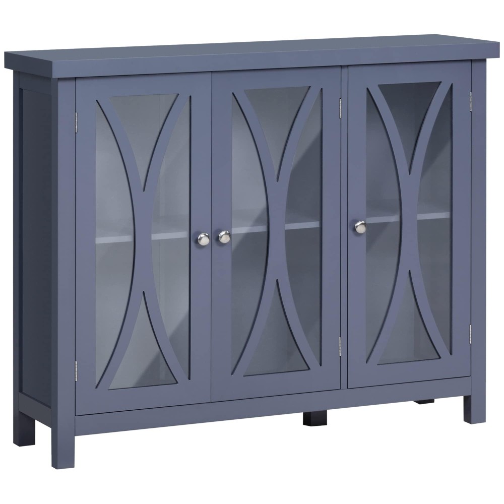 Homcom Modern Kitchen Sideboard, Buffet Cabinet With 2 Storage Cupboard, Glass Doors For Living Room, Bedroom, Grey