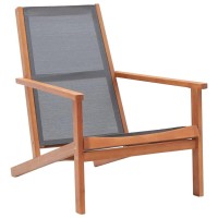 Vidaxl Outdoor Lounge Chair - Gray Solid Eucalyptus Wood And Breathable Textilene Fabric - Durable Patio/Garden Furniture With Natural Oil Finish, Easy Assembly And Maintenance - 25.2X36.2X32.7...