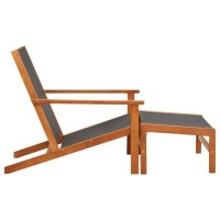 Vidaxl Outdoor Patio Chair - Black Eucalyptus Wood Construction With Natural Oil Finish And Breathable Textilene Fabric - Includes Footrest For Enhanced Comfort
