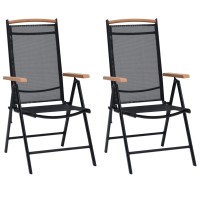 Vidaxl Aluminum And Textilene Folding Patio Chairs Set Of 2 In Black - Adjustable, Weather-Resistant, Lightweight, Durable, And Sturdy
