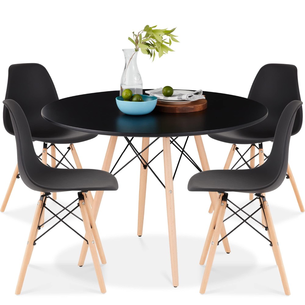 Best Choice Products 5-Piece Dining Set, Compact Mid-Century Modern Table & Chair Set For Home, Apartment W 4 Chairs, Plastic Seats, Wooden Legs, Metal Frame - Brownblack