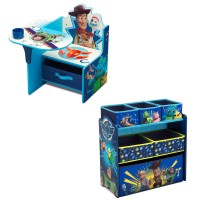 Delta Children Chair Desk With Storage Bin + Design And Store 6 Bin Toy Storage Organizer, Disney/Pixar Toy Story (Bundle)