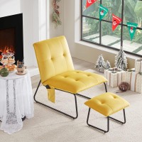 Accent Chair With Ottoman,Tufted Velvet Club Chairs For Living Room,Mid Century Modern Accent Chair Cute Leisure Lounge Armless Accent Chairs For Bedrooms Reading Chairs For Bedroom Comfy Small Rooms