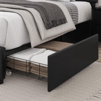 Keyluv Queen Led Bed Frame With 4 Storage Drawers, Upholstered Platform Bed With Height Adjustable Crystal Button Tufted Headboard And Solid Wooden Slats Support, No Box Spring Needed, Black