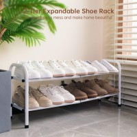 Gonfoam 2-Tier Expandable Shoe Rack,Adjustable Shoe Shelf Storage Organizer Heavy Duty Metal Free Standing Shoe Rack For Entryway Closet Doorway (White)