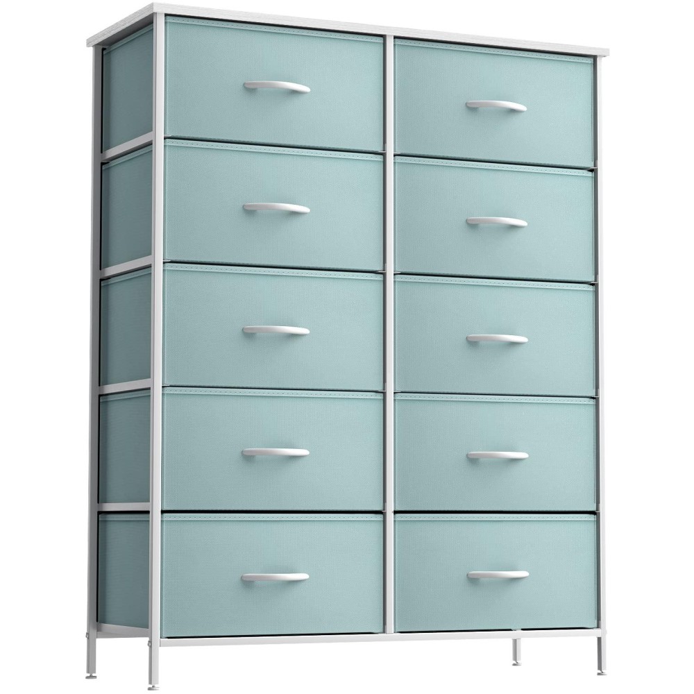 Sorbus Kids Dresser With 10 Drawers - Storage Unit Organizer Chest For Clothes - Bedroom, Kids Room, Nursery, & Closet (Aqua, 34 X 12 X 47-10 Drawer)