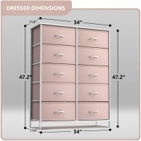 Sorbus Kids Dresser With 10 Drawers - Storage Unit Organizer Chest For Clothes - Bedroom, Kids Room, Nursery, & Closet (Pink, 34 X 12 X 47-10 Drawer)