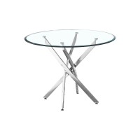 Round Dining Table With Tempered Glass Top And Chrome Overlapping Legs Lerfan Modern Style Kitchen Breakfast Nook And Coffee Tea Table