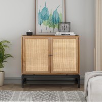 Goujxcy Rattan Sideboard Buffet Cabinet Kitchen Storage Cabinet With Rattan Decorated Doors Accent Cabinet Storage Cabinet For Bar Dining Room Hallway Cupboard Console Cabinet (Beige)