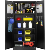 Intergreat Metal Garage Cabinet With Locking Door, Mutifunctional Lockable Storage Cabinet With Adjustable Shelves And Lock, 6 Tier Black Steel Cabinet With Pegboard For Warehouse,Office,Home