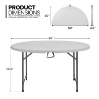 Monibloom 5Ft Folding Plastic Table, Heavy Duty Round Indoor Outdoor Tables For Kitchen Party Wedding Festival Event Poolside, Grey