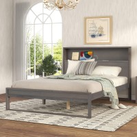 Qvuuou Queen Size Platform Bed, Bedroom Furniture Pine Wooden Bed Frame With Storage Place, Socket And Usb Charging Ports On The Headboard (Antique Gray)