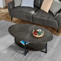 Solid Wood Oval Coffee Table With Cross Metal Legs 433 2-Tier Modern Industrail Center Table With Open Shelf Polished Edging Cocktail Tea Table For Living Room Bedroom Home Rustic Black 1811Bk