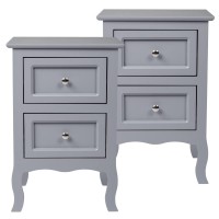 Nightstand Farmhouse End Side Table Set Of 2 Bedside Nightstands With Drawers Small Night Stand For Bedroom Living Room Gray