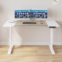 Heonam 63 X 30 Inches Dual Motor Electric Standing Desk, Height Adjustable Table With Splice Board, Ergonomic Sit Stand Computer Desk With White Frame/Oak+ White Top