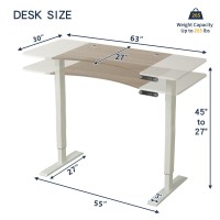 Heonam 63 X 30 Inches Dual Motor Electric Standing Desk, Height Adjustable Table With Splice Board, Ergonomic Sit Stand Computer Desk With White Frame/Oak+ White Top