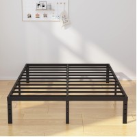 Emoda Queen Bed Frame No Box Spring Needed 14 Inch Heavy Duty Metal Platform Bedframe Queen Size With Steel Slats, Easy Assembly, Black