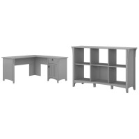 Bush Furniture Salinas L Shaped Desk With Storage In Cape Cod Gray & Salinas 6 Cube Organizer, Cape Cod Gray
