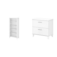 Bush Furniture Somerset Tall 5 Shelf Bookcase In White & Somerset 2 Drawer Lateral File Cabinet