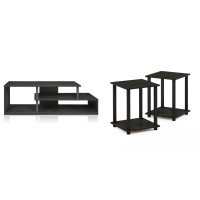 Furinno Econ Low Rise Tv Stand, Black/Black & Simplistic Set Of 2 End Table, Espresso/Black