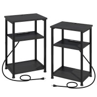 Amhancible Black Nightstands Set Of 2, Narrow Side Table With Charging Station And Phone Holder, Skinny End Tables Living Room With Usb Ports & Outlets For Small Spaces, Bedroom, Het033Bk