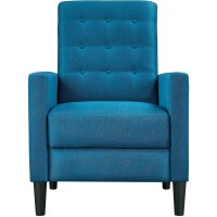 Yaheetech Fabric Recliner Chair Mid-Century Modern Recliner Adjustable Single Recliner Sofa With Thicker Seat Cushion Tufted Upholstered Sofa With Pocket Spring For Living Room Bedroom Blue