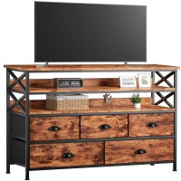 Enhomee Dresser Tv Stand Entertainment Center With Fabric Drawers Media Console Table With Wood Open Shelves For 55 Tv Storage Drawer Dresser For Bedroom, Living Room, Entryway, Rustic Brown