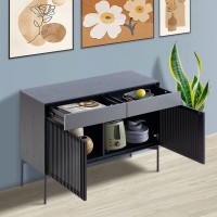 Lyuhome Modern Sideboard Buffet Cabinet With 2 Drawers & Louvered Doors Storage Wood Standing Side Cabinet For Kitchen Farmhouse Dining Room And Living Room (Black &Grey)