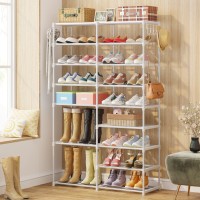 Tribesigns Shoe Rack Organizer, 36-44 Pairs Shoe Storage Shelf, 10 Tiers Shoe Stand, Shoe Rack For Closet, Boot Organizer With 2 Hooks, Stackable Shoe Tower