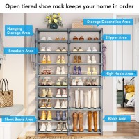 Tribesigns Shoe Rack Organizer, 36-44 Pairs Shoe Storage Shelf, 10 Tiers Shoe Stand, Shoe Rack For Closet, Boot Organizer With 2 Hooks, Stackable Shoe Tower
