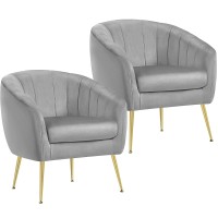 Yaheetech Modern Vanity Chair, Velvet Soft Accent Chair With Gold Metal Legs, Tufted Accent Chaise Lounge For Living Room/Makeup Room/Bedroom, Gray, Set Of 2