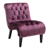Letesa Velvet Armless Accent Chair Button Tufted Slipper Chair Side Chair Lounge Chair With Wood Legs For Dining Room Living Room Bedroom Office (Purple)