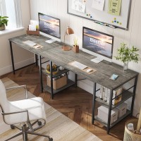 Bestier L Shaped Desk With Shelves 95.2 Inch Reversible Corner Computer Desk Or 2 Person Long Table For Home Office Large Gaming Writing Storage Workstation P2 Board With 3 Cable Holes, Grey