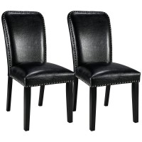 Set Of 2 Parsons Dinning Chairs With Nail-Heads Trim, Faux Leather Kitchen Accent Side Chairs With Upholstered Seat, Solid Wood Legs, 39 X 25 X 19, Holds Up To 300 Lbs,Easy Assembly Black Cy2267Bk