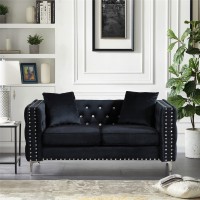 Pboghlrd 59.4'' Modern Velvet Sofa, Upholstered Loveseat Sofa With Jeweled Buttons And Two Throw Pillows, Square Arm Couchfor Living Room And Bedroom (Black)