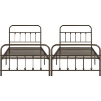 Yaheetech Twin Size Metal Platform Bed Frame With Victorian Style Iron-Art Headboard/Footboard/Under Bed Storage No Box Spring Needed Bronze 2Pcs