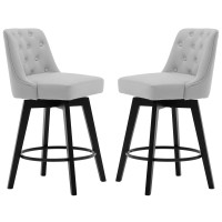 Minceta Counter Stool,26 360 Free Swivel Upholstered Bar Stool With Back-Set Of 2-Pu Leather In Light Gray