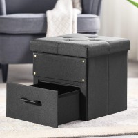 Otto Ben Stockbox Ottoman With Storage Drawer, 15 Cube Collapsible Bench-Stool, Black